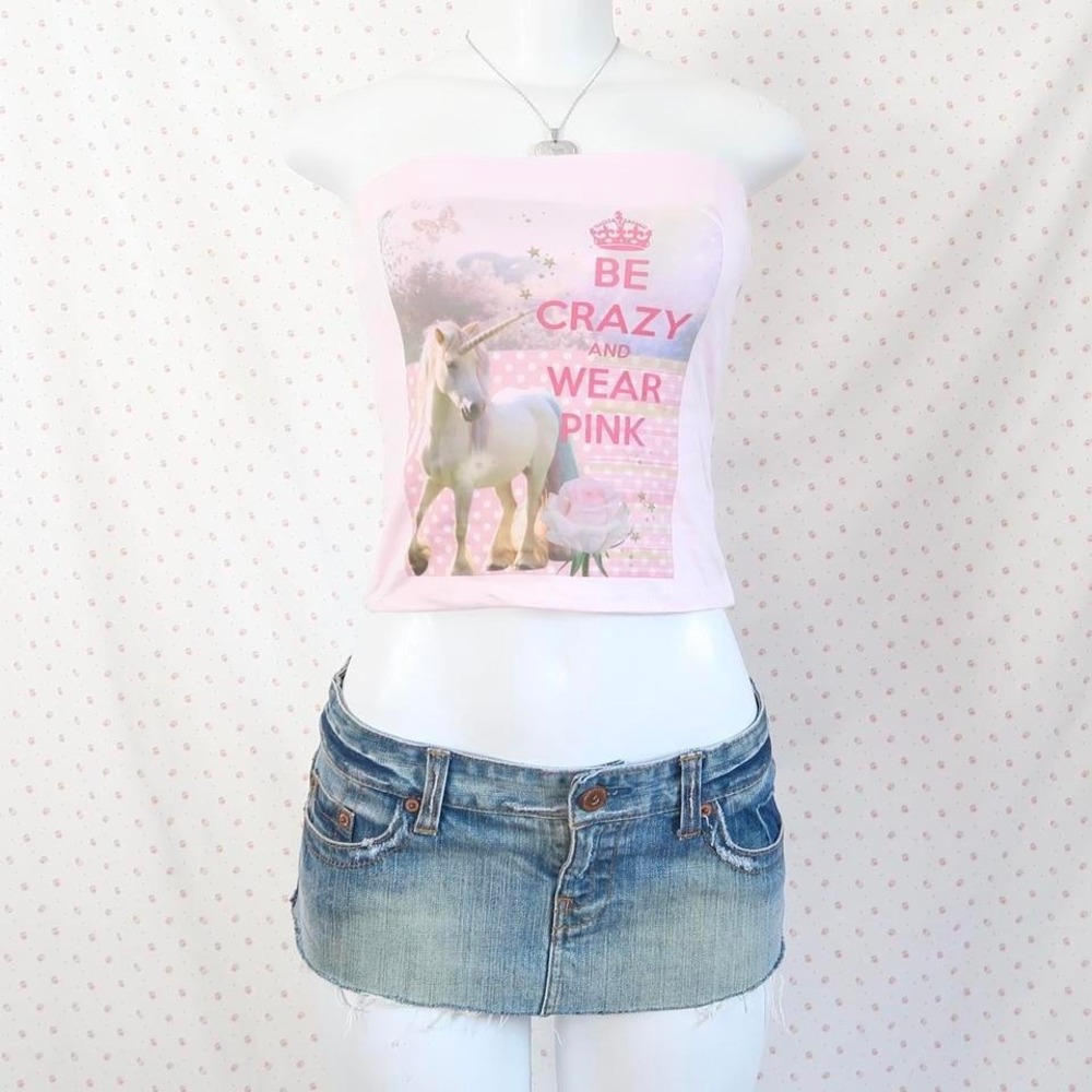 be crazy and wear pink tube top y2k mcbling unicorn graphic bandeau